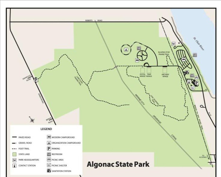 Algonac State Park campground map showing Wagon Wheel and Riverfront campgrounds