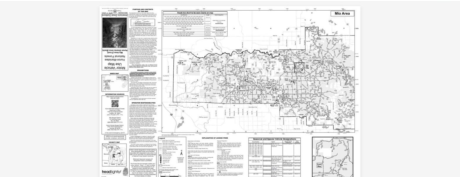 Huron National Forest Motor Vehicle Use Map, Mio Area