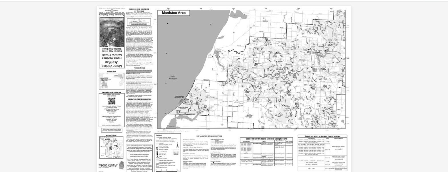 Manistee National Forest Motor Vehicle Use Map, Manistee Area