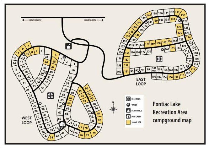 Pontiac Lake State Recreation Area campground map